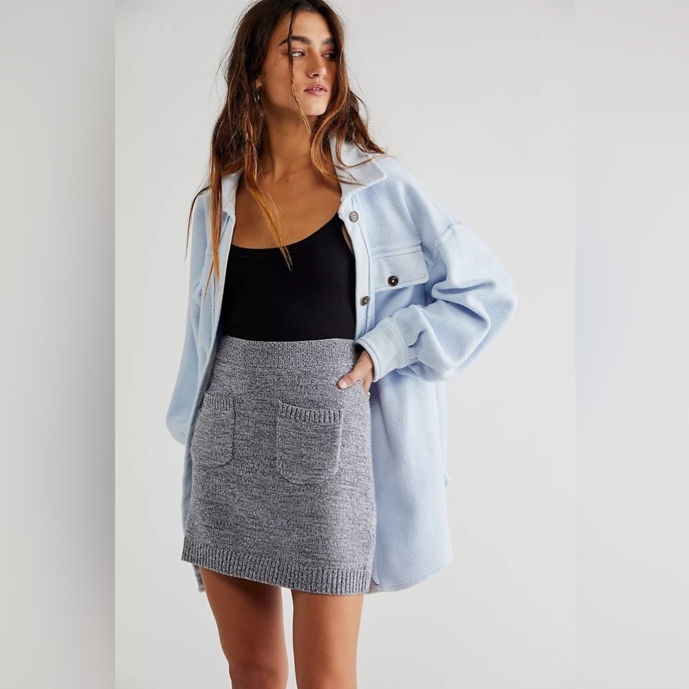 We The Free Large Viola Mini Skirt Gray White Stretchy Knit Pockets Size XS